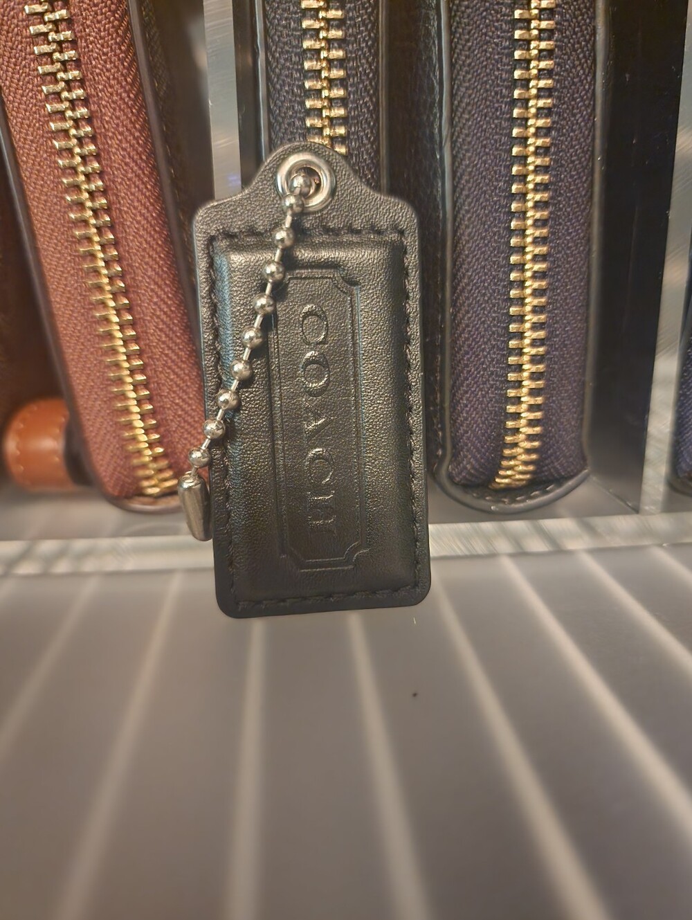 Coach Black Leather Key Tag - Embossed Logo